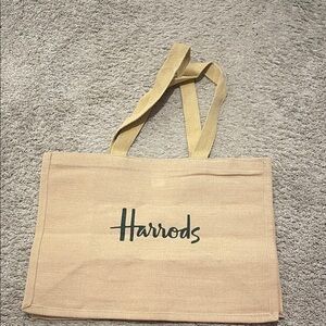 Harrods Tan Tote with Green Logo